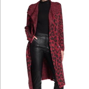 Joseph A Drape Collar Red Leopard Maxi Cardigan